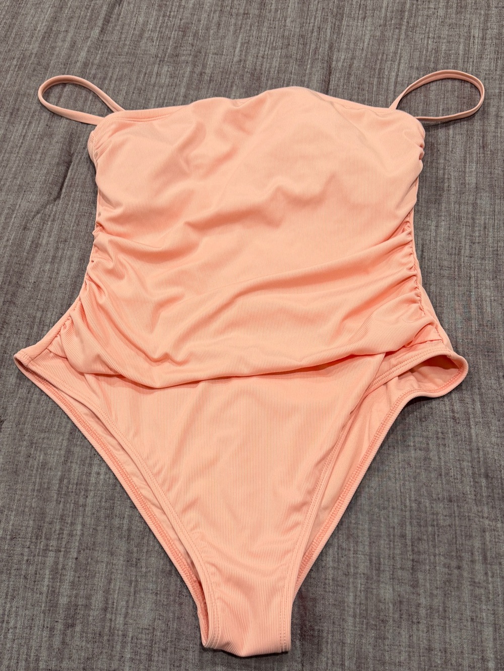 Women’s Peach One-Piece Swimsuit with Ruched Sides and detachable straps
